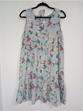 Bellambra Floral Linen Midi Dress Sleeveless Tie Back Detail Sz M Made In Italy